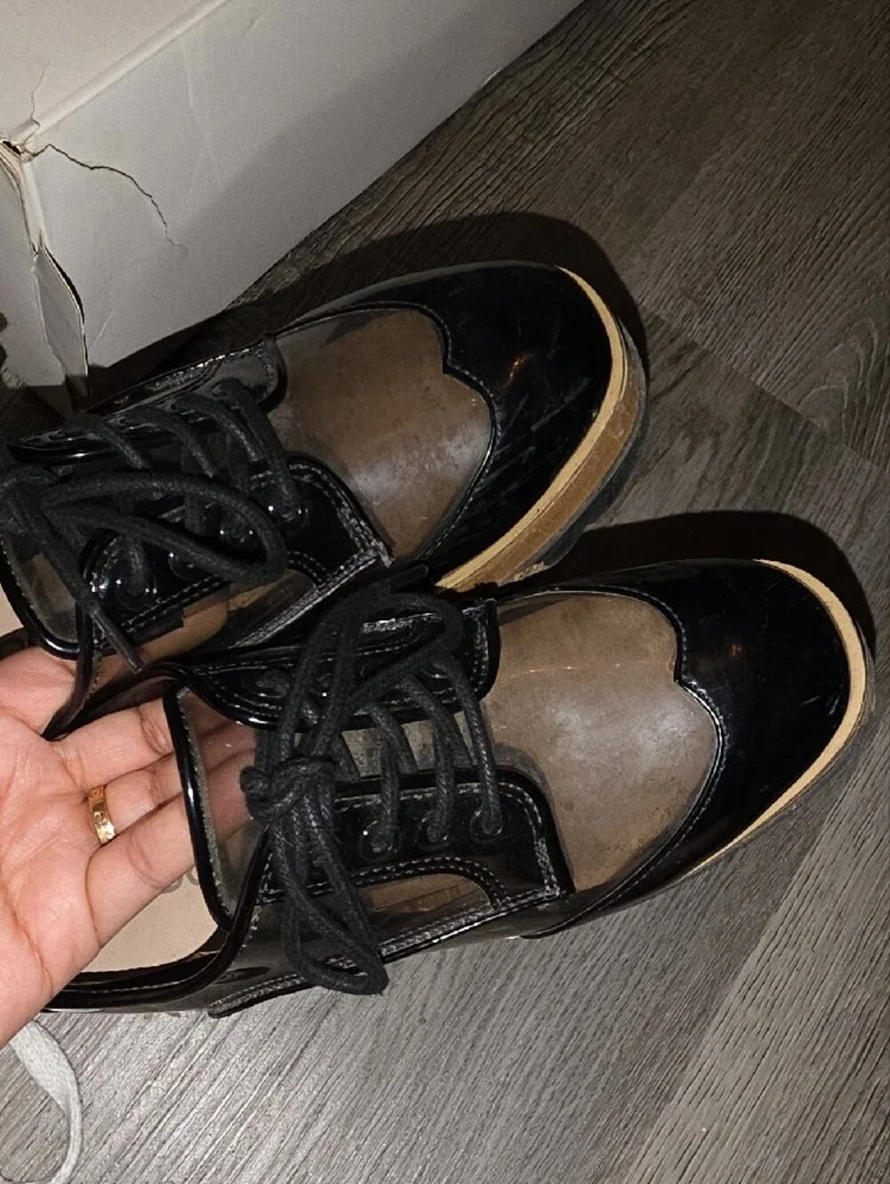 Women’s Black Patent Platform Lace-Up Shoes